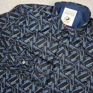 A Fish Named Fred Mens Medium Blue Jazz Saxophone Print Long Sleeve Button Shirt